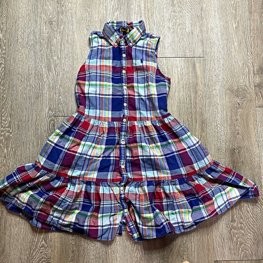 Polo Ralph Lauren Girls Plaid Shirt Dress Size 14 Sleeveless Cotton Collared